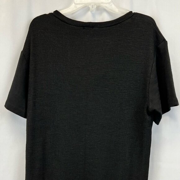Monrow Womens T Shirt Dress Solid Black Crew Neck Short Sleeve Ribbed Knit S New - Picture 6 of 12
